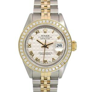 BOX & PAPER ROLEX DATEJUST 69173 CREAM PYRAMID ROMAN DIAL DIAMOND JUBILEE WATCH
